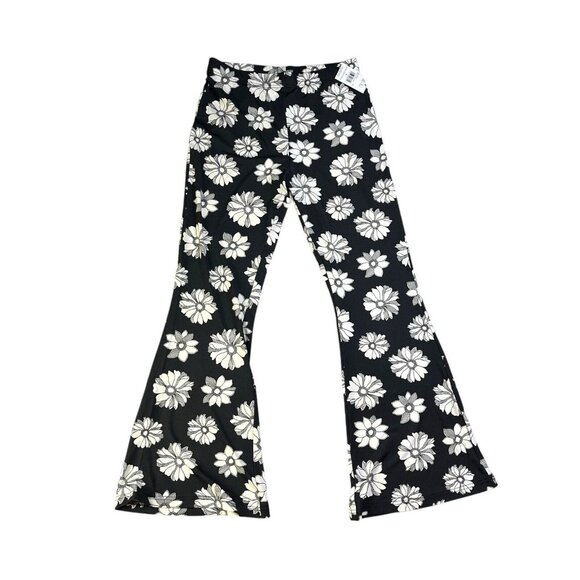 Billabong Pants - Billabong Size Large Black White Bold Floral Print Hang Loose Knit Flare Pants